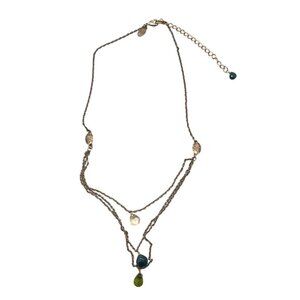 Lydell Triple Strand Gemstone Teardrop Pendant Chain Necklace Gold Tone 17.5-21"